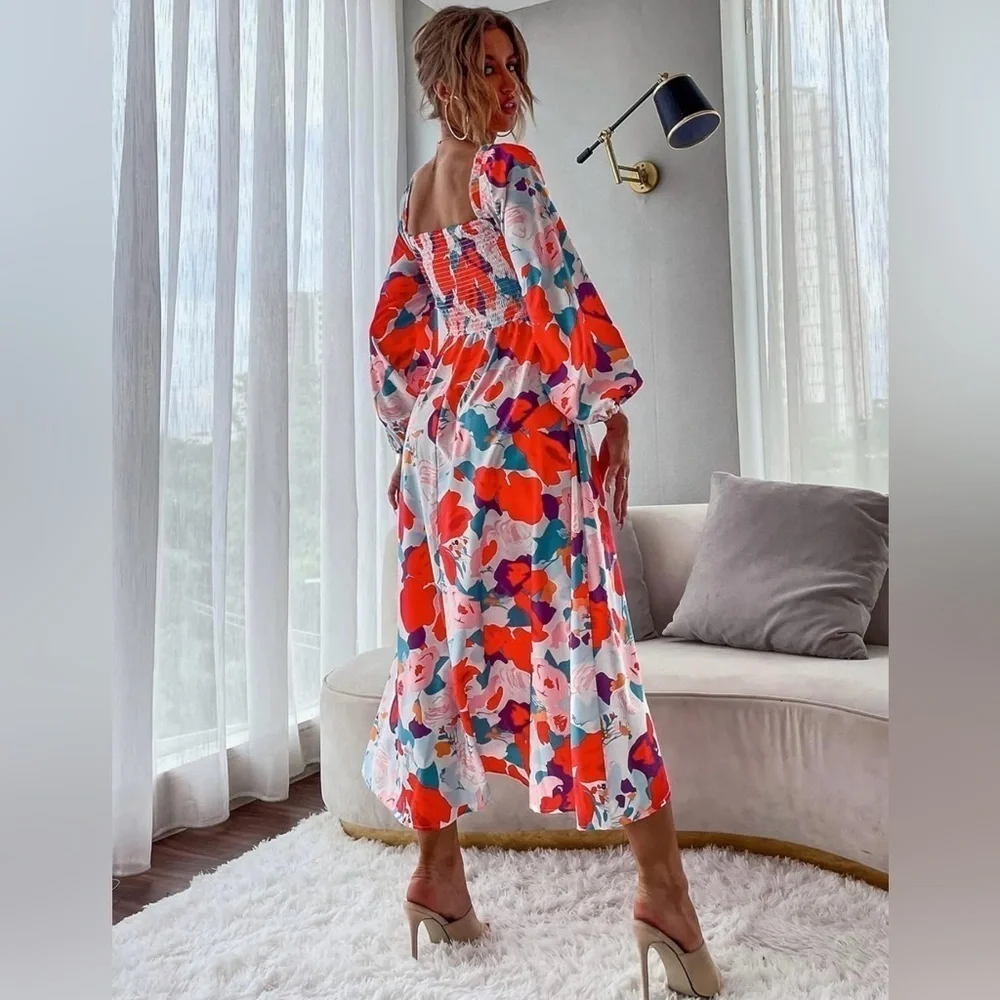 Floral Print Smocked Maxi Dress Size S - Picture 3 of 11